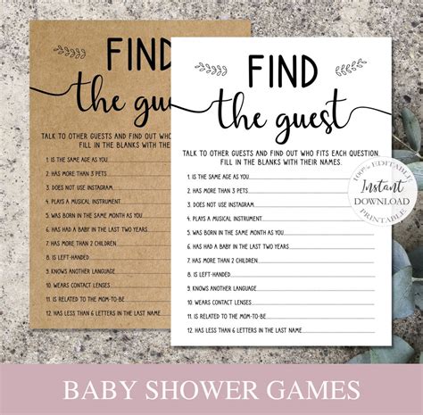 Find The Guest Baby Shower Game Template Editable Virtual Baby Shower