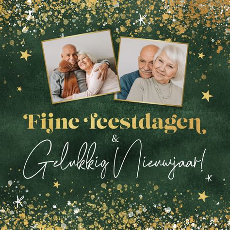 Kerstkaart Groen Goud Fijne Feestdagen Foto S Kaartje Go