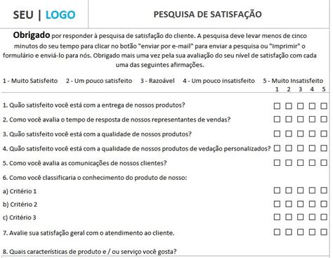 Formulário de Pesquisa de Satisfação Excel Smart Planilhas