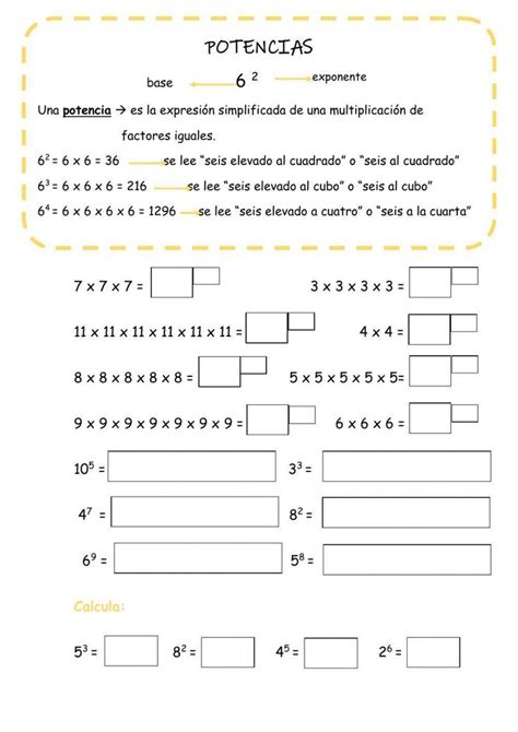 Ficha online de Potencias para 5º Educación Primaria Educacion