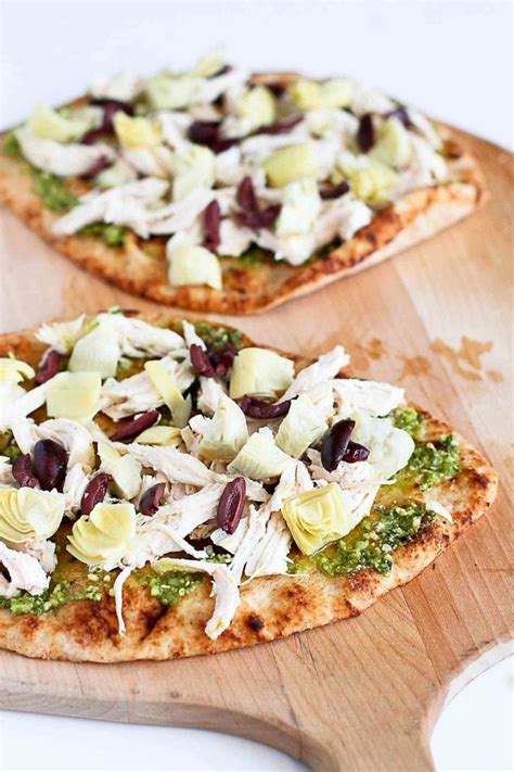 Chicken Pesto Artichoke Naan Pizza Recipe 20 Minute Meal