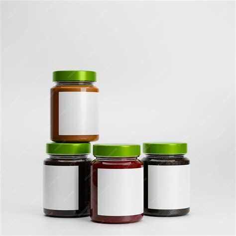 Premium Photo | Set of different glass jam jars with blank label ...