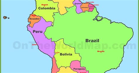 South America Map With Capitals And Countries Cities And Towns Map