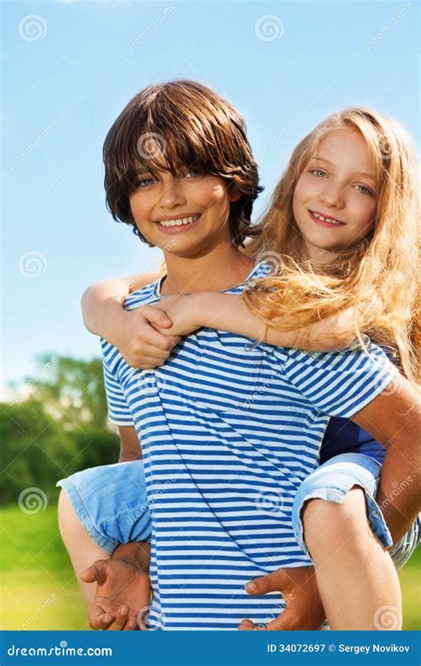 Ride And Hug Stock Image Image Of Couple Children Outdoors 34072697