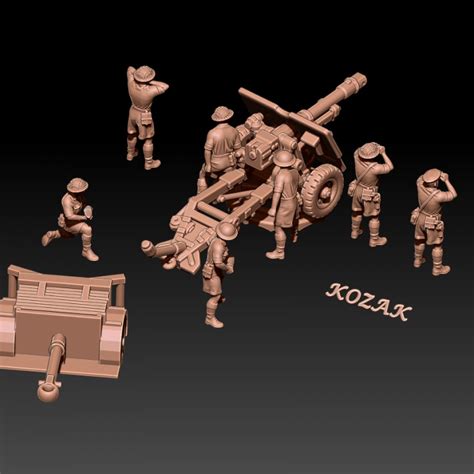 3D Printable Ww2 British 25 Pdr Artillery With Crew Africa By Kozak