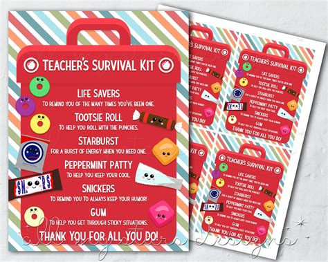 Printable Teachers Survival Kit Tag Instant Download Etsy