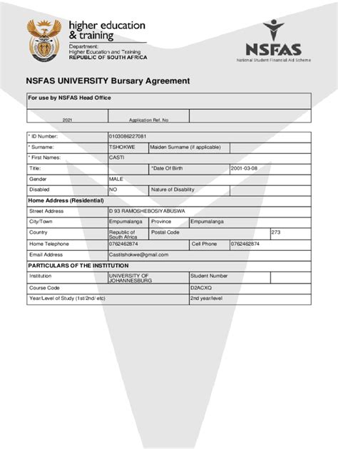 Fillable Online Application Form For Nsfas Bursary Fax Email Print