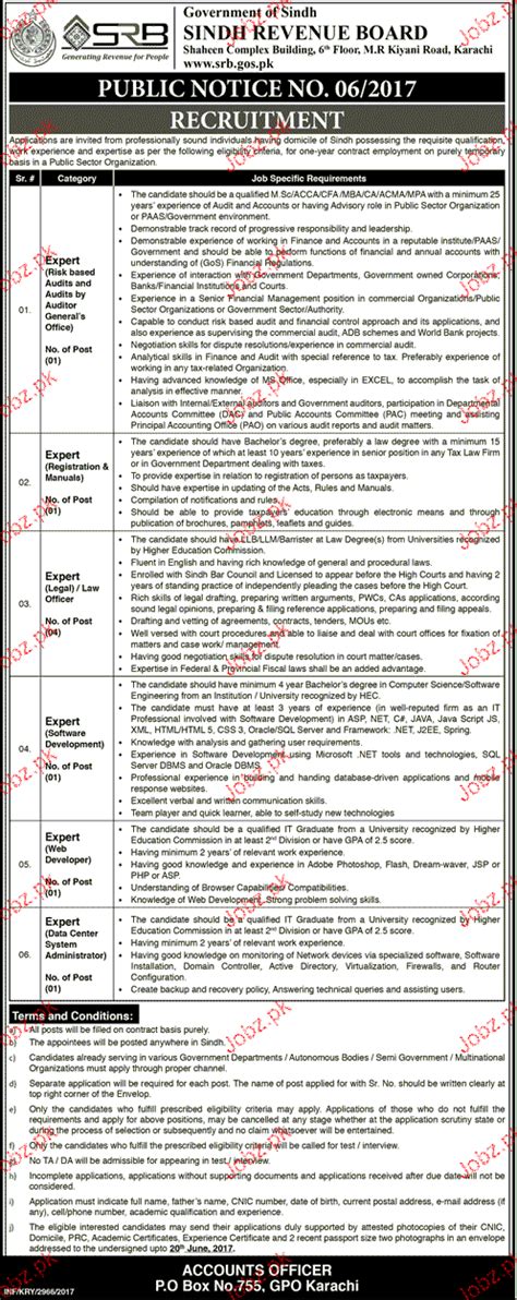 Sindh Revenue Board Government Of Sindh Job Advertisement Pakistan