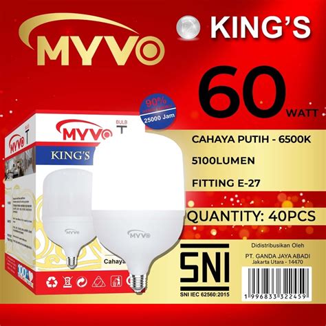 Jual Myvo Kings Bulb T 60w Lampu Bohlam Kapsul Tabung Termurah Hemat Energi Irit Listrik 60