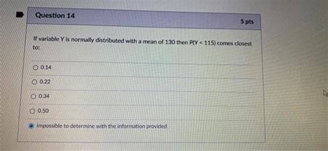 Solved Question 14 5 Pts If Variable Y Is Normally