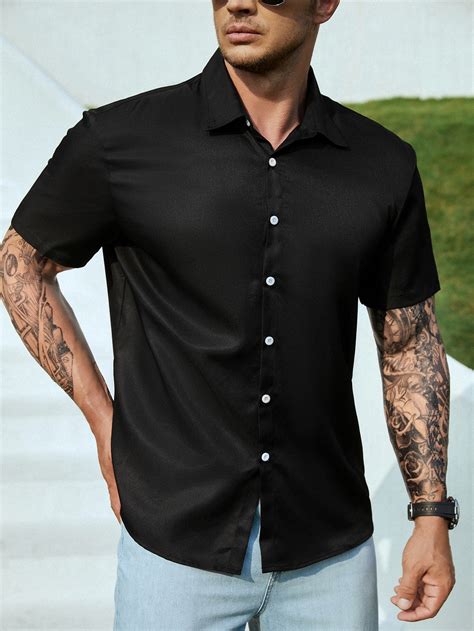 Extended Sizes Men Solid Button Up Shirt