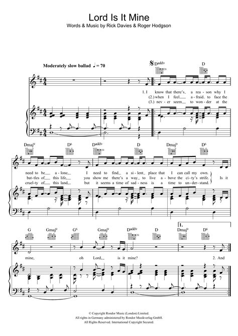 Lord Is It Mine By Supertramp Sheet Music For Piano Vocal And Guitar Chords At Sheet Music Direct