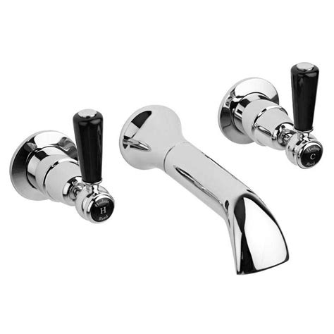 Hudson Reed Topaz Black Lever Wall Mounted Bath Spout And Stop Taps