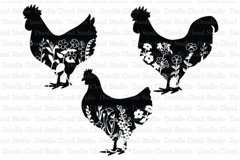 Floral Chicken SVG Floral Rooster Svg Floral Hen Svg Etsy Rooster