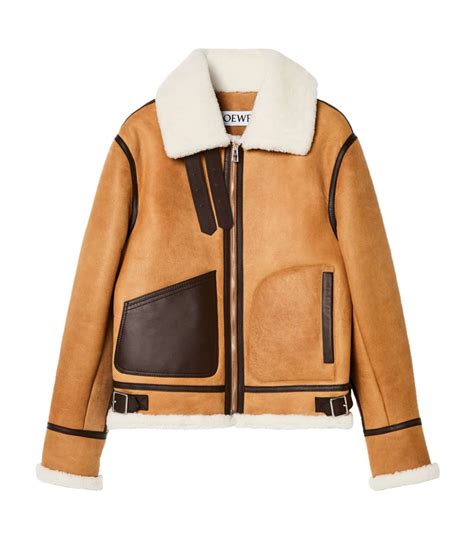 LOEWE Brown Shearling Aviator Jacket Harrods UK