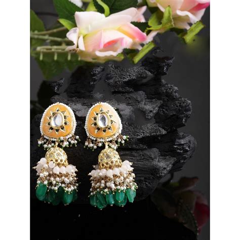 Buy Dugran By Dugristyle Orange And Green Jhumkas Earring With Kundan