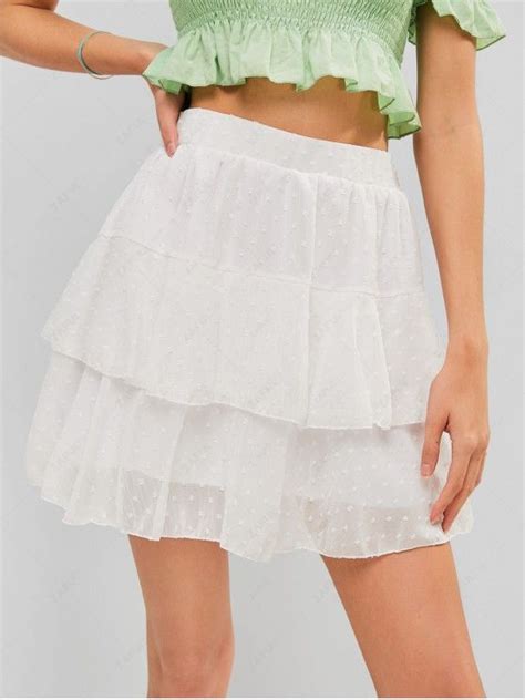 [29 Off] 2021 High Waist Swiss Dot Layered Skirt In White Zaful