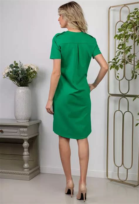 Rochie Verde Accesorizata Cu Buzunare False Dasha Ro