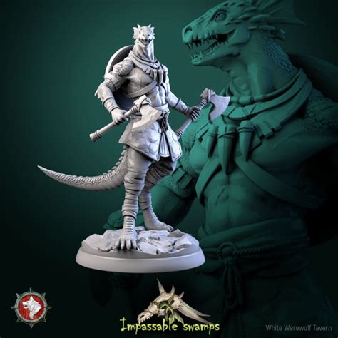 3d Printable Lizardfolk Warriors Set 6 Miniatures 32mm Pre Supported By