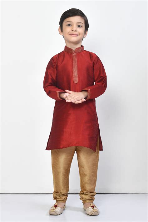 Buy Maroon Kurta Dupion Silk Embroidered Thread Placement Work Set For