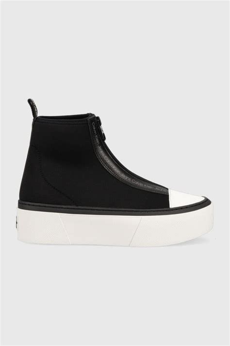 Кеды Calvin Klein Jeans Cupsole Flatform Mid Zip женские цвет чёрный ...
