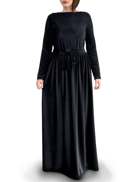 Black Velvet Long Dress Plus Size Velvet Dress 5xl Long Etsy