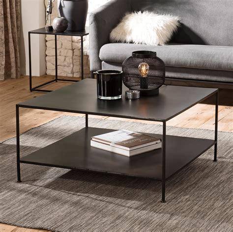 Table Basse Carrée Métal Noir Double Plateau Liverpool Tables Basses