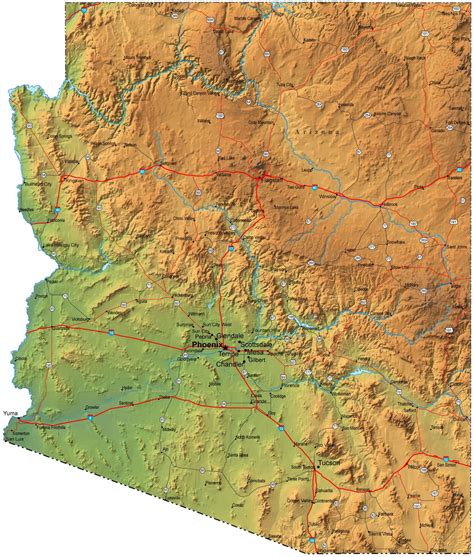 Detailed Arizona Map - AZ Terrain Map