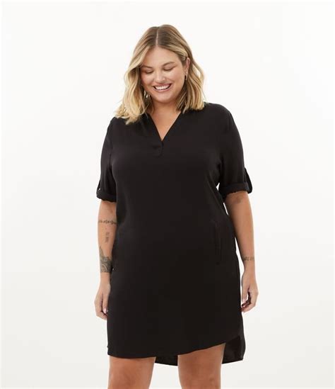 Vestido Curto Em Viscose Com Bolsos Curve And Plus Size Preto