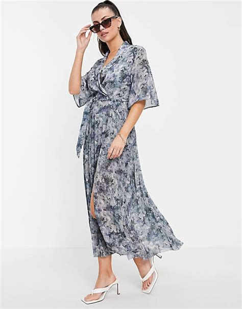 And Other Stories Abstract Print Pleated Skirt Midi Dress Mblue Asos