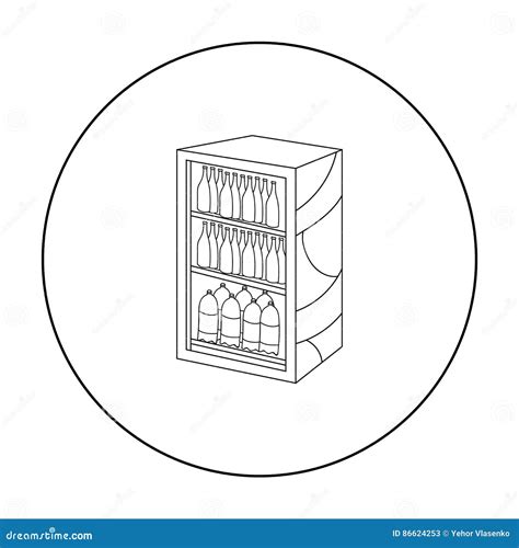 Refrigerador Con El Icono De Las Bebidas En Estilo Del Esquema Aislado