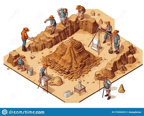 3d Isometric Illustration Of Several Archaeologists Carrying Out