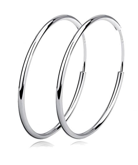 Pmany 925 Sterling Silver Plated Flat Polished Hammered Hoop Earrings