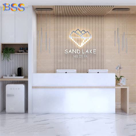 Modern Dental Clinic Reception Counter Design Customization Wood Marble