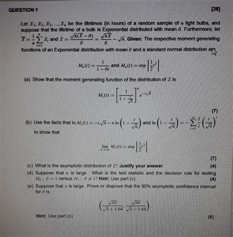 Solved QUESTION 1 28 Let X1 X2 X3 X Be The Chegg