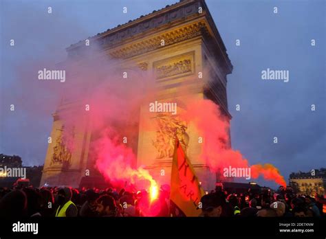 Yellow Vest Gilets Jaunes Protesters Gather Under The Arc De Triomphe