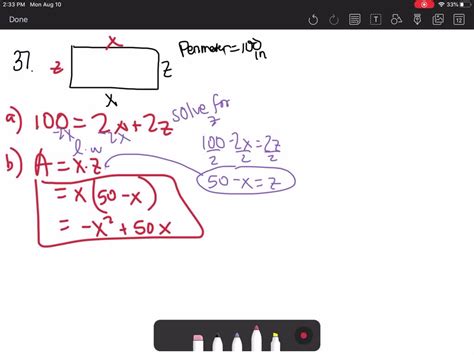 Solved Find The Dimensions Of The Rectangle With Area Square Inches