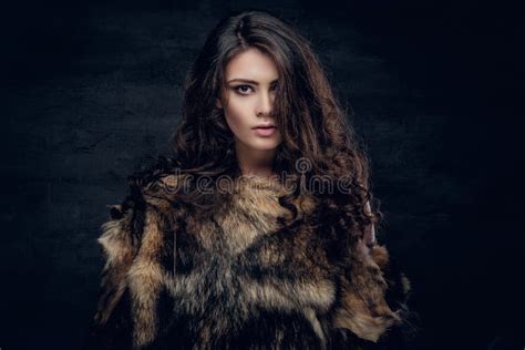 Sensual Brunette Female Dressed In A Fur Coat Stock Image Image Of