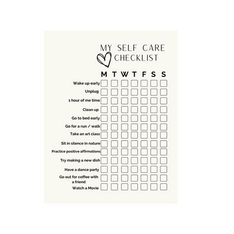 Daily Printable Self Care Checklist Self Care Check List Daily Self