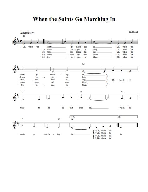 When the Saints Go Marching In: Chords, Lyrics, and Sheet Music for C ...