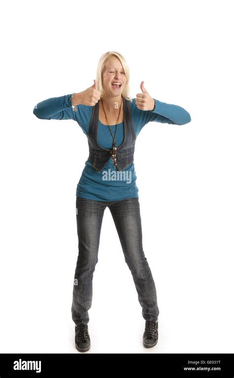 Sexy blonde Teenager Mädchen bekommt Daumen hoch Geste Stockfotografie Alamy