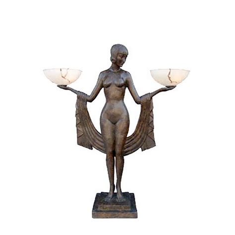 Bronze Art Deco Nude Goddess Standing Torchiere Florida Bronze