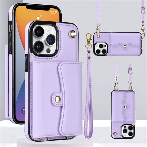 iPhone 13 Pro Max Necklace Leder Hülle 140cm Lila