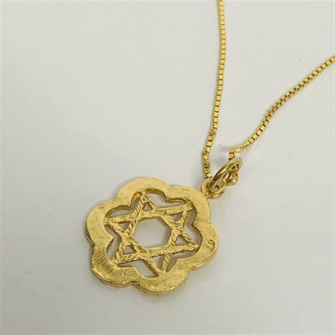 K Gold Star Of David Pendant Necklace