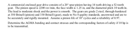 Solved A Commercial Enclosed Gear Drive Consists Of A Chegg