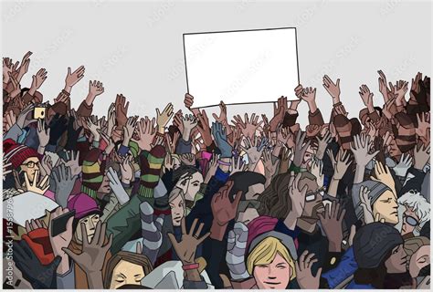 Illustration Of Crowd Protest With Blank Signs Stock Vektorgrafik