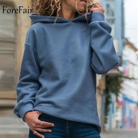 Forefair Повседневный Однотонный женский свитшот, пуловер с капюшоном ...