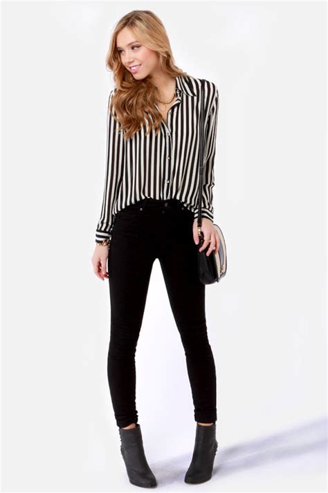 Cute Striped Shirt Black And White Shirt Button Up Shirt 3800 Lulus