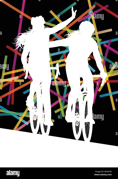 Cycling Man And Woman In Abstract Sport Vector Concept Background