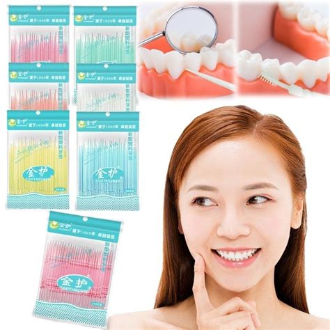 100Pcs Pack Escova Interdental De Cabeça Dupla Palito Dental Para